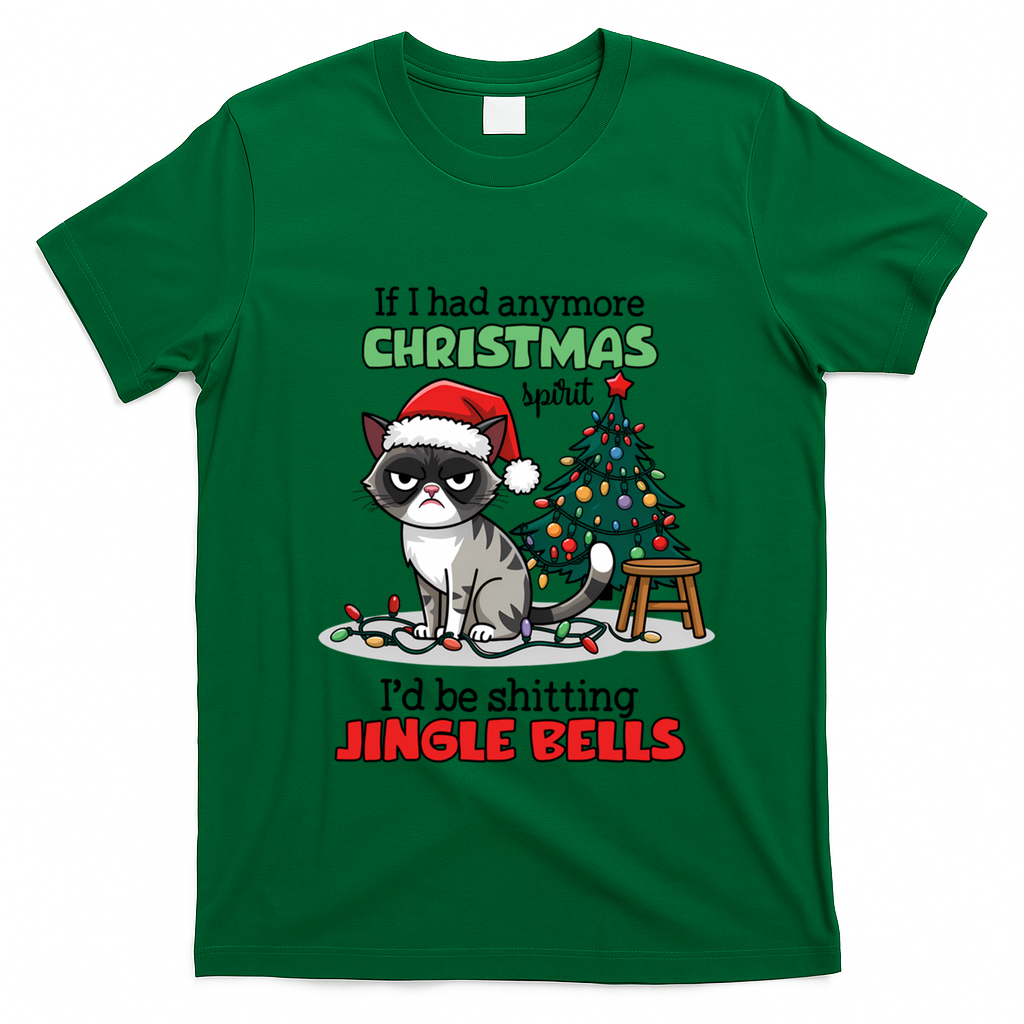 Grumpy Christmas Cat Christmas Jingle Bells Holiday Gift T-Shirt - Irish Green