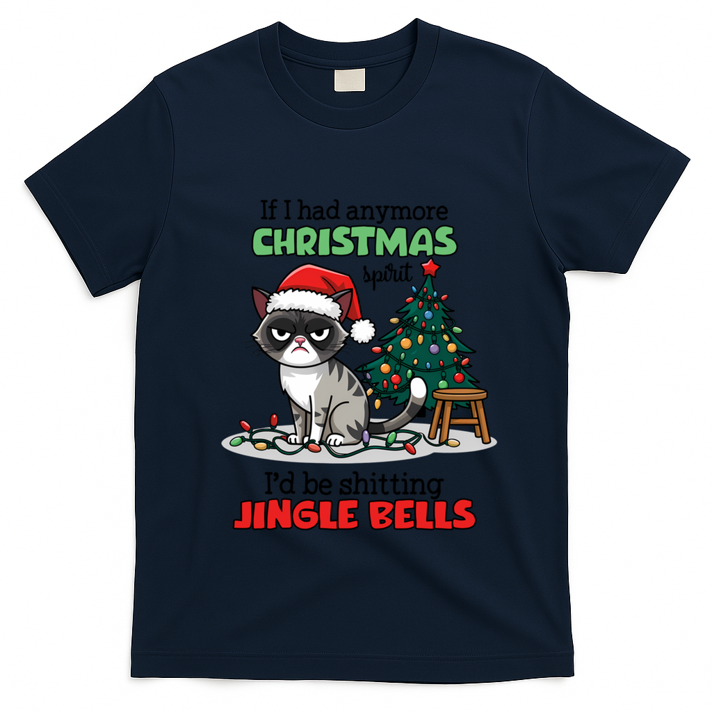 Grumpy Christmas Cat Christmas Jingle Bells Holiday Gift T-Shirt - Navy Blue