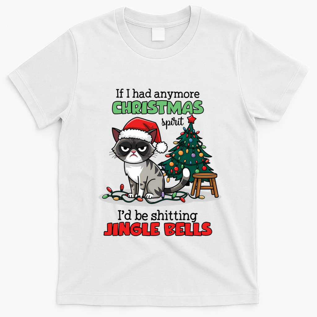 Grumpy Christmas Cat Christmas Jingle Bells Holiday Gift T-Shirt - White