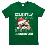 Grumpy Christmas Cat Ugly Silently Judging You Cat Gift T-Shirt - Irish Green