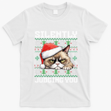 Grumpy Christmas Cat Ugly Silently Judging You Cat Gift T-Shirt - White