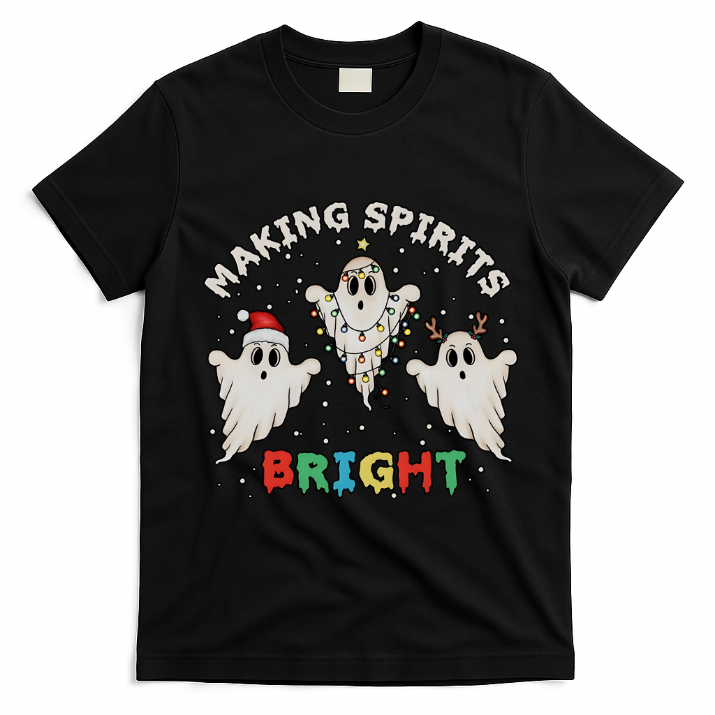 Ghost Christmas Light Scary Funny Boo Making Spirits Bright T-Shirt - Black