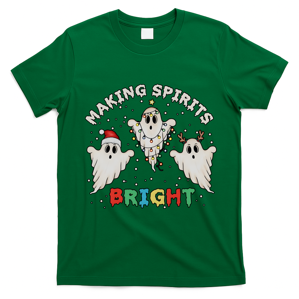 Ghost Christmas Light Scary Funny Boo Making Spirits Bright T-Shirt - Irish Green