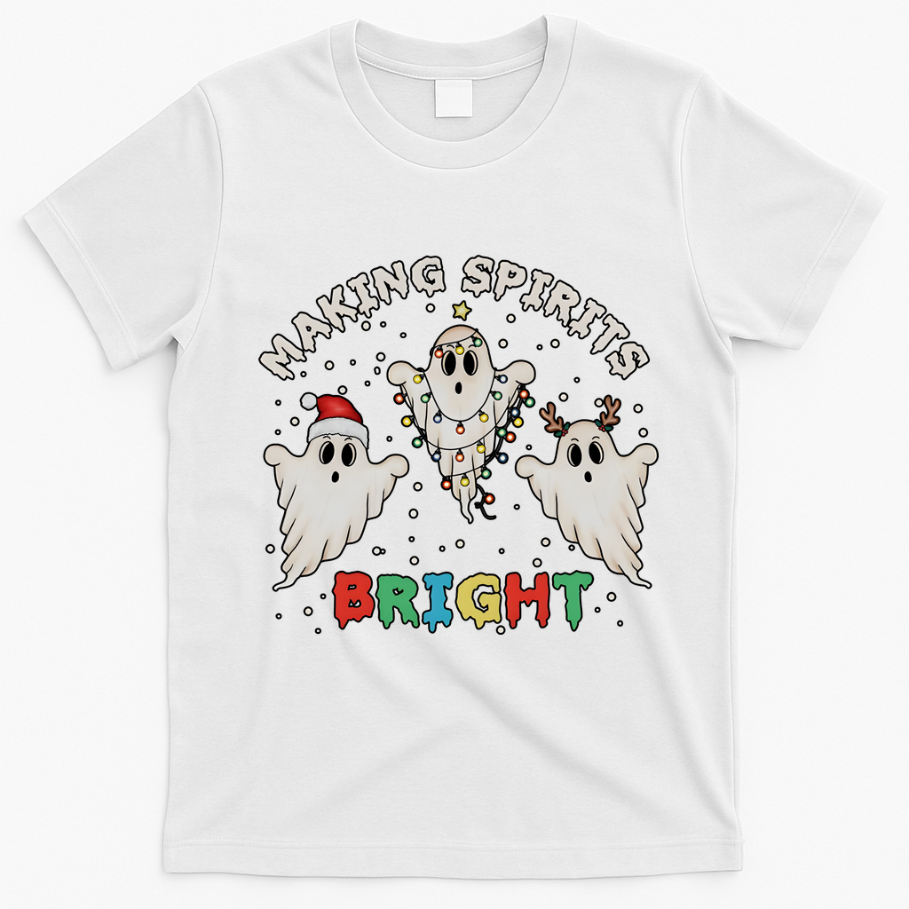 Ghost Christmas Light Scary Funny Boo Making Spirits Bright T-Shirt - White
