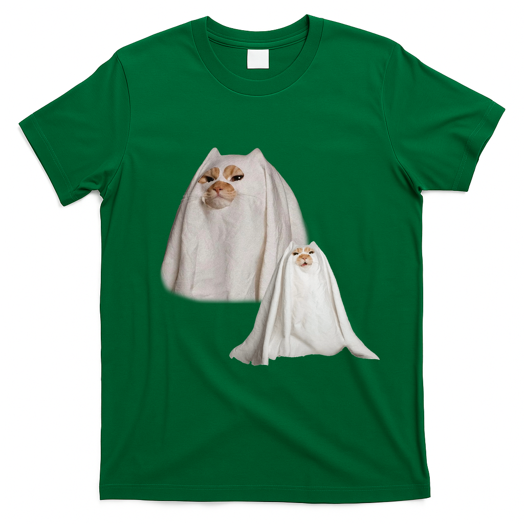 Ghost Cat Meme Funny Halloween T-Shirt - Irish Green