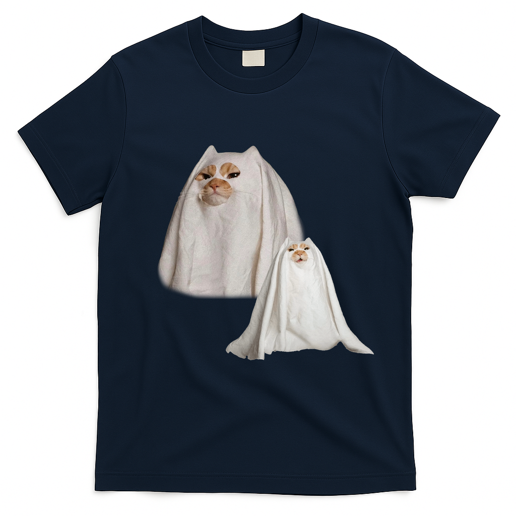 Ghost Cat Meme Funny Halloween T-Shirt - Navy Blue