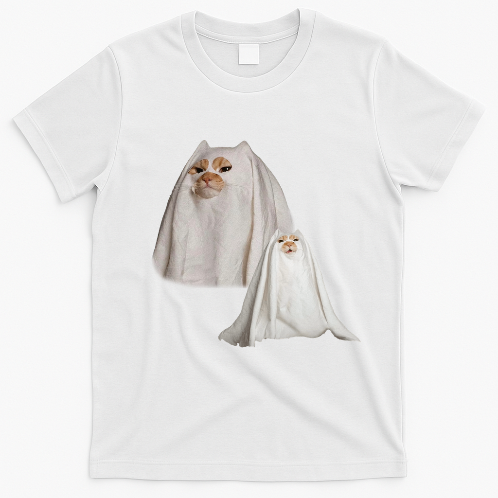 Ghost Cat Meme Funny Halloween T-Shirt - White