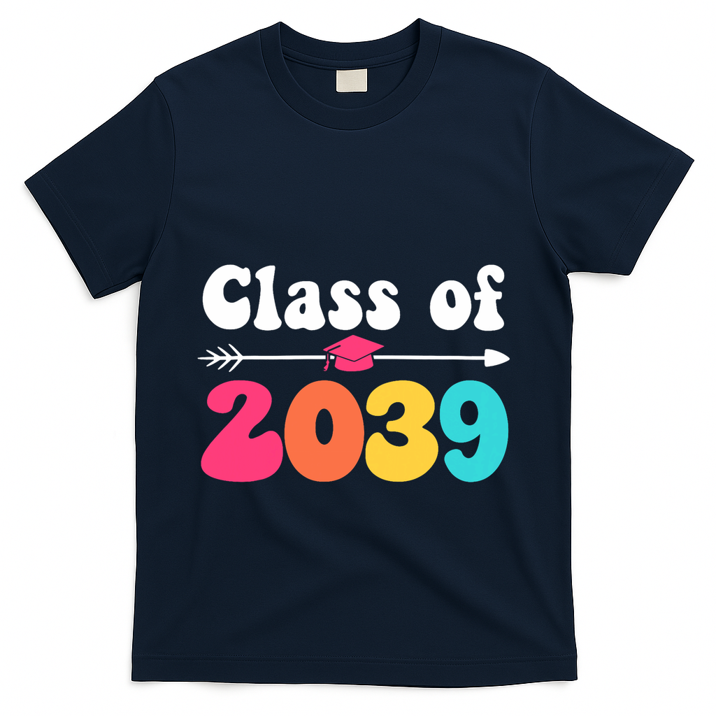 Groovy Class Of 2039 Graduation Senior 2039 T-Shirt - Navy