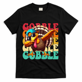 Gobble Cool Turkey Day Thanksgiving Retro T-Shirt - Black