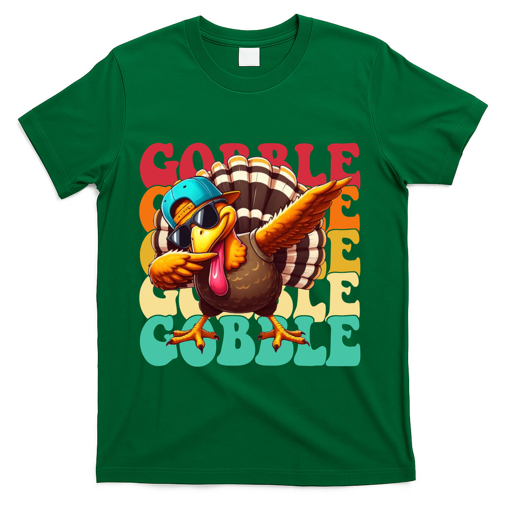 Gobble Cool Turkey Day Thanksgiving Retro T-Shirt - Green