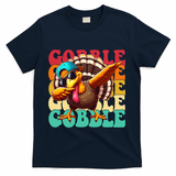 Gobble Cool Turkey Day Thanksgiving Retro T-Shirt - Navy