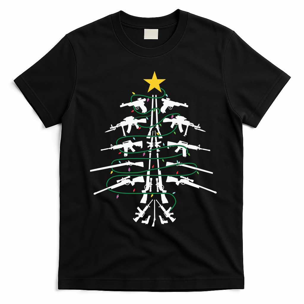 Guns Christmas Tree Xmas Veteran T-Shirt - Black