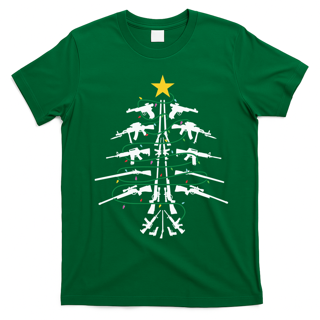 Guns Christmas Tree Xmas Veteran T-Shirt - Irish Green