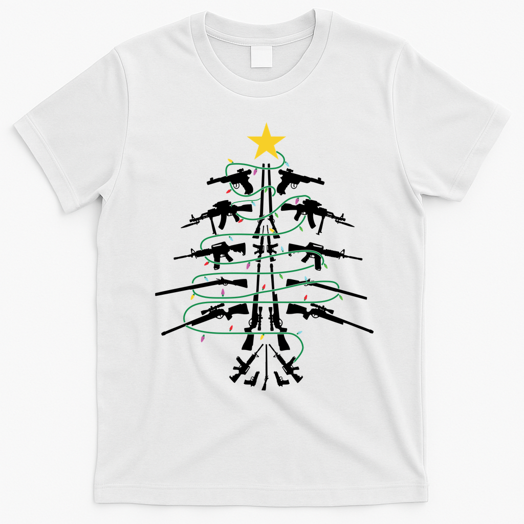 Guns Christmas Tree Xmas Veteran T-Shirt - White