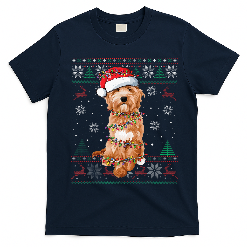 Goldendoodle Christmas Ugly Sweater Funny Dog Lover Xmas T-Shirt - Navy Blue