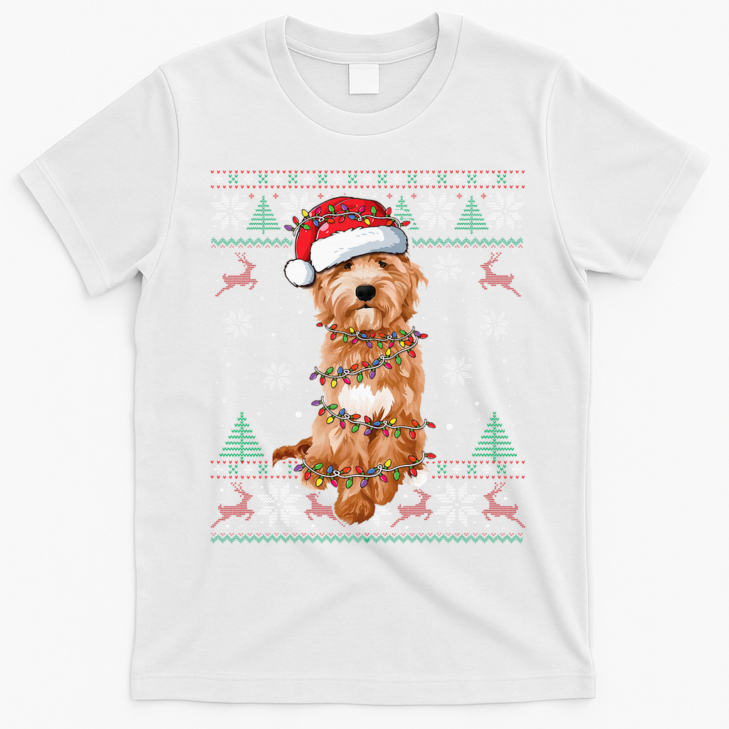 Goldendoodle Christmas Ugly Sweater Funny Dog Lover Xmas T-Shirt - White