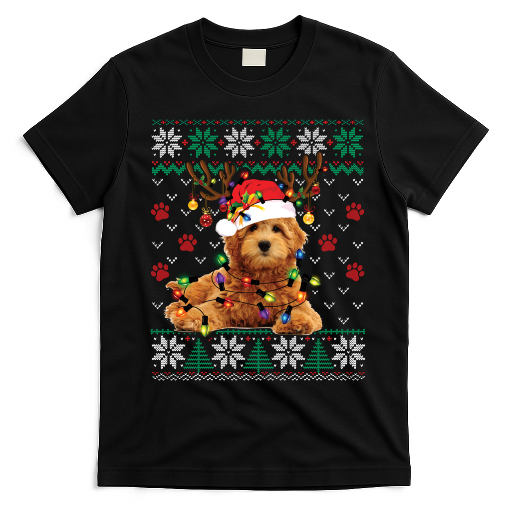 Goldendoodle Christmas Ugly Sweater Funny Dog Lover Xmas Great Gift T-Shirt - Black