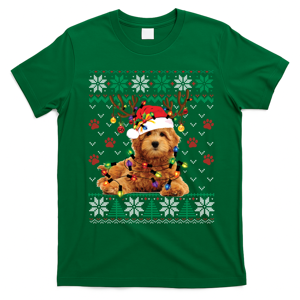 Goldendoodle Christmas Ugly Sweater Funny Dog Lover Xmas Great Gift T-Shirt - Irish Green