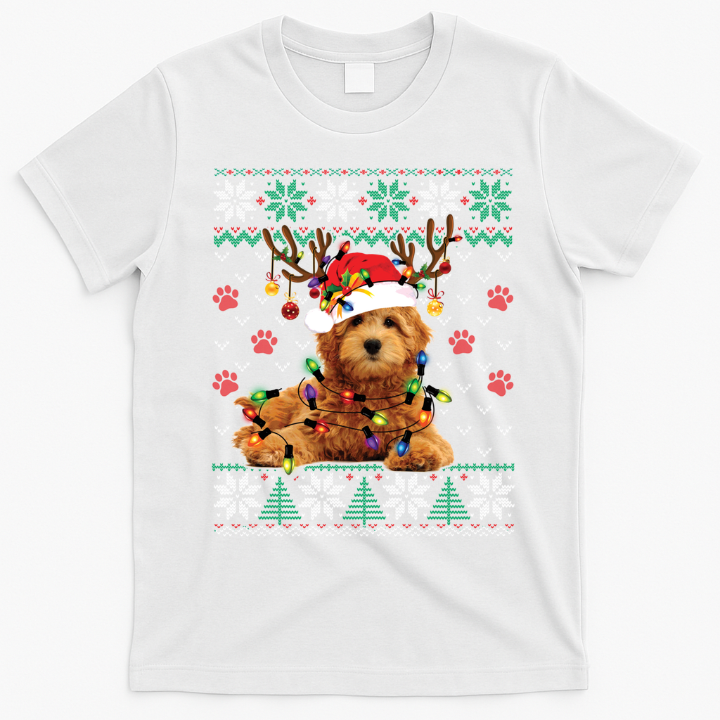 Goldendoodle Christmas Ugly Sweater Funny Dog Lover Xmas Great Gift T-Shirt - White