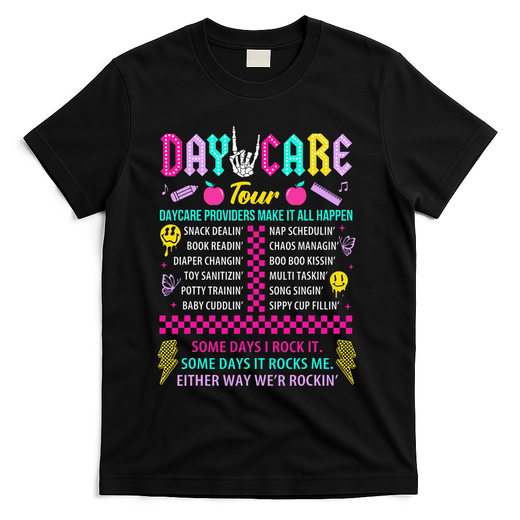 Groovy Day Care Some Days I Rock It Day Care Teacher Life T-Shirt - Black