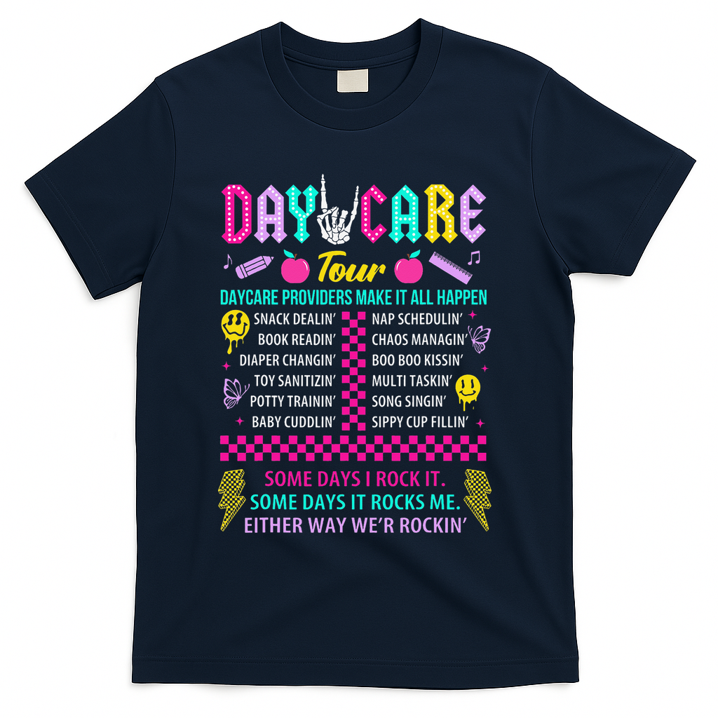 Groovy Day Care Some Days I Rock It Day Care Teacher Life T-Shirt - Navy