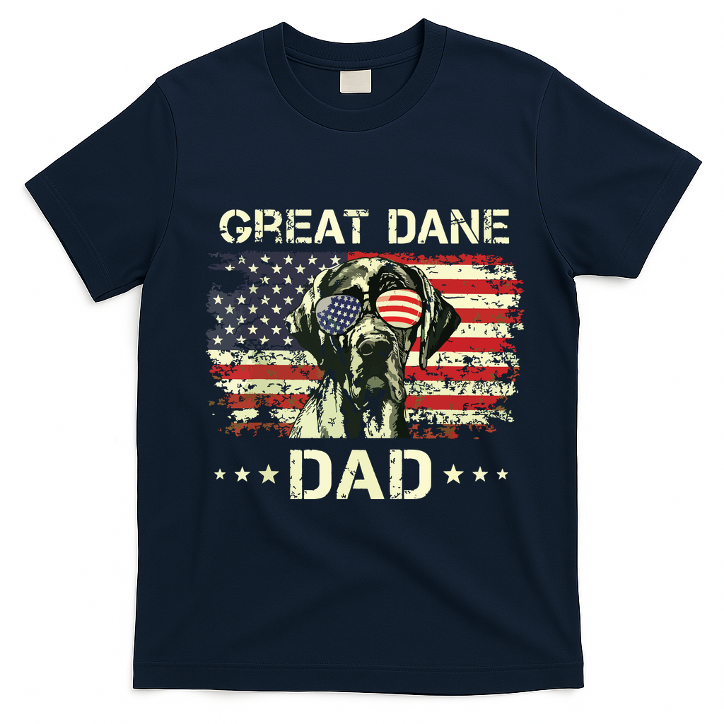 Great Dane Dad Dog Lovers American Flag 4th Of July T-Shirt - Navy Blue