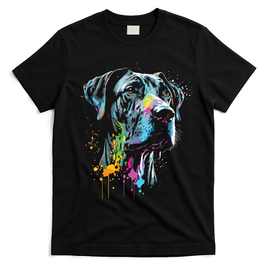 Great Dane Face Splash Art Portrait For Dog Owners T-Shirt - Black