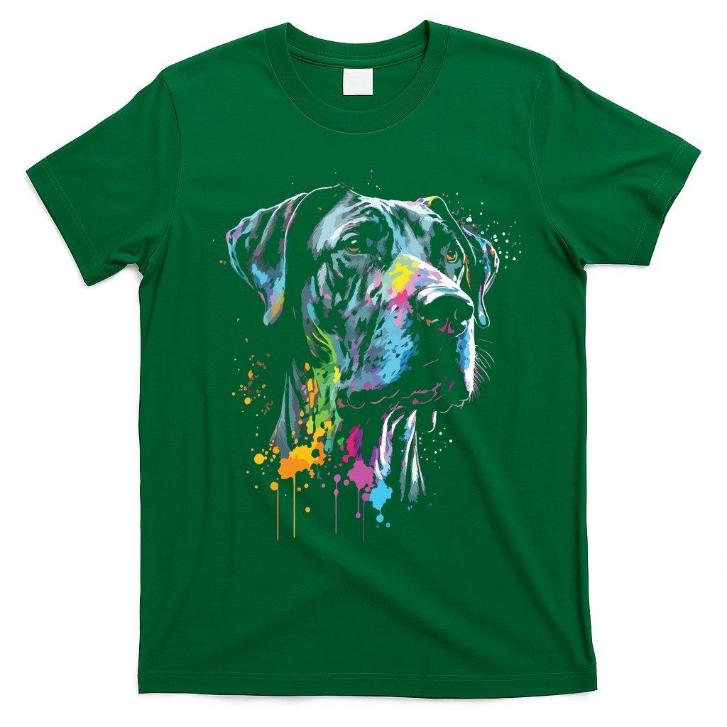Great Dane Face Splash Art Portrait For Dog Owners T-Shirt - Irish Green