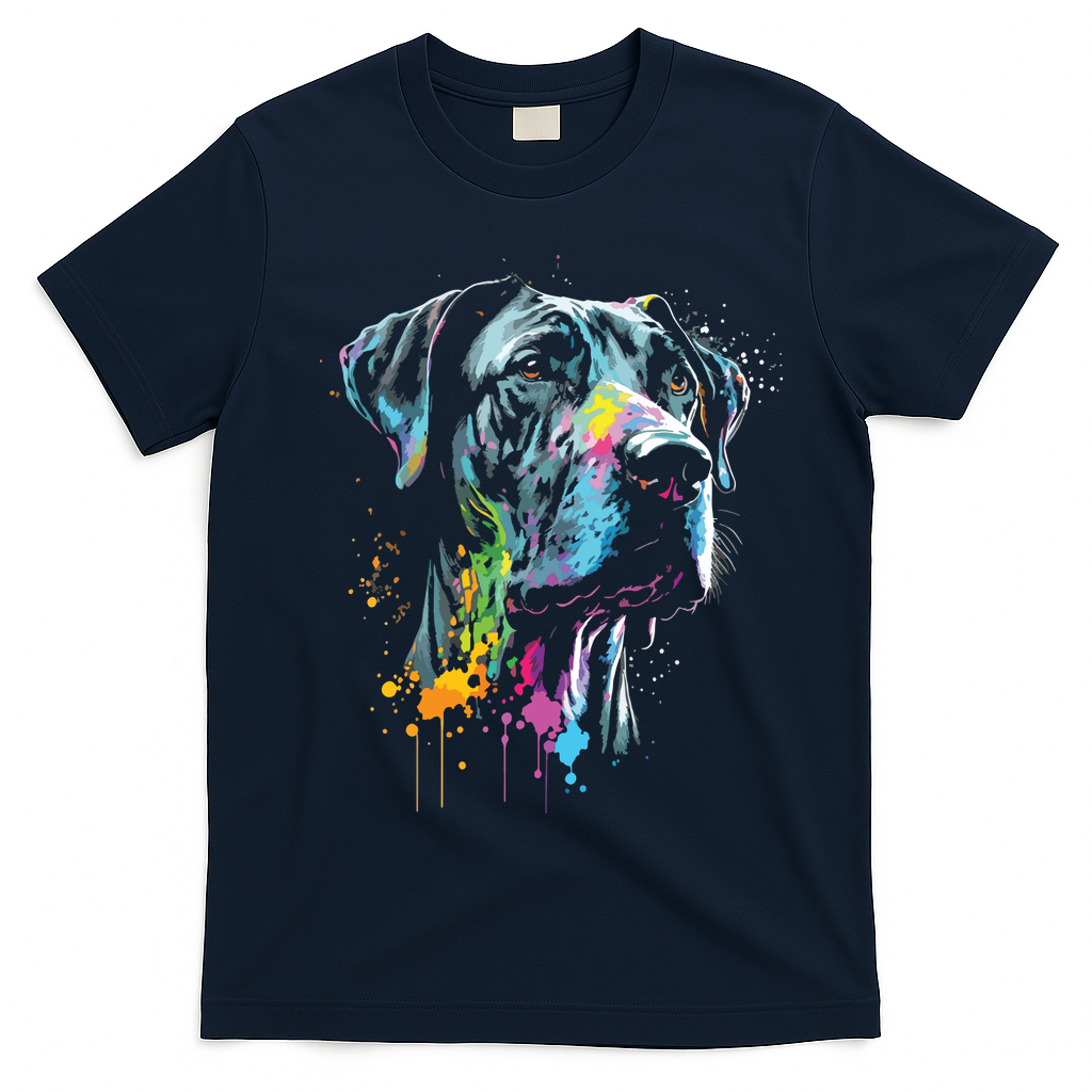 Great Dane Face Splash Art Portrait For Dog Owners T-Shirt - Navy Blue