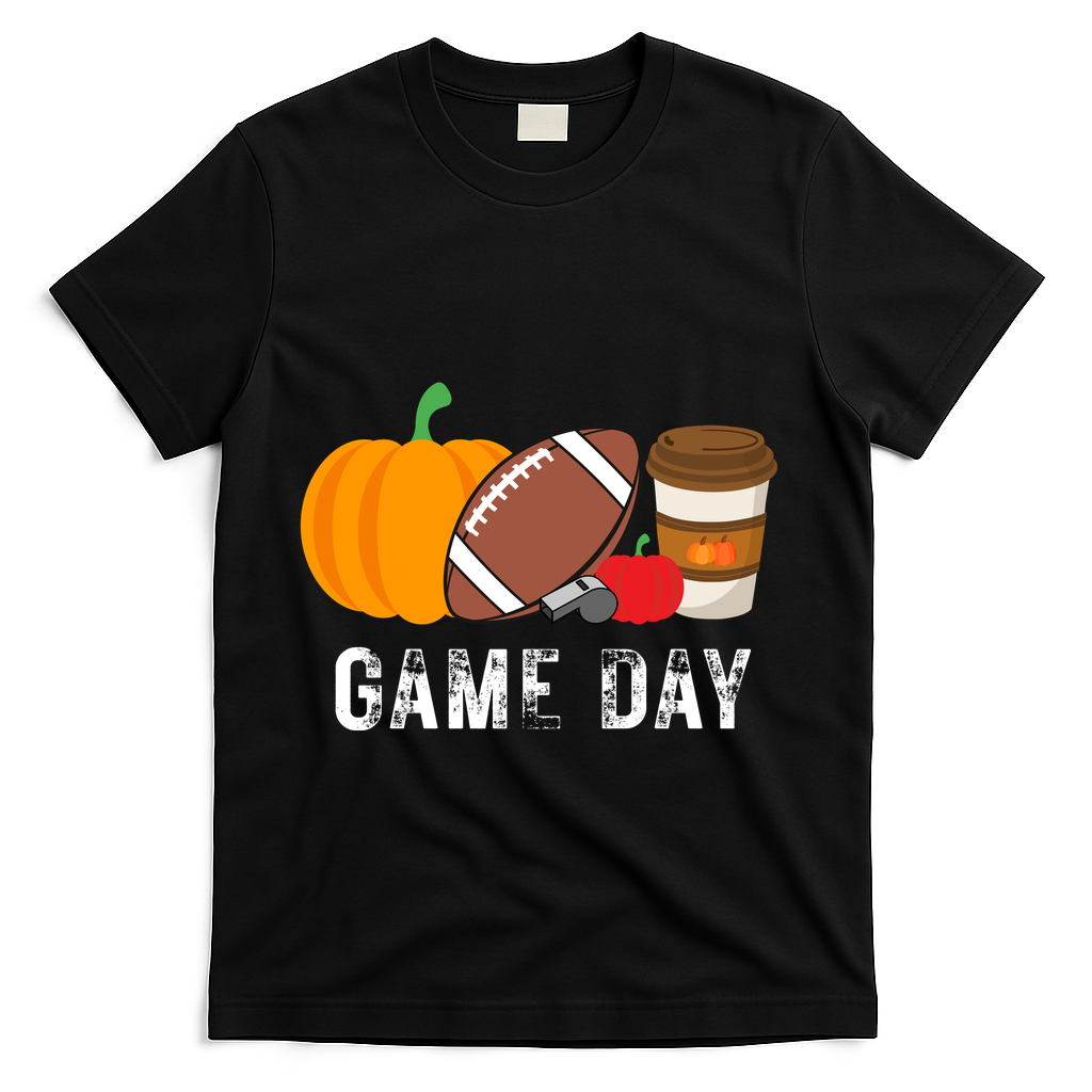 Game Day Football Pumpkin Fall T-Shirt - Black