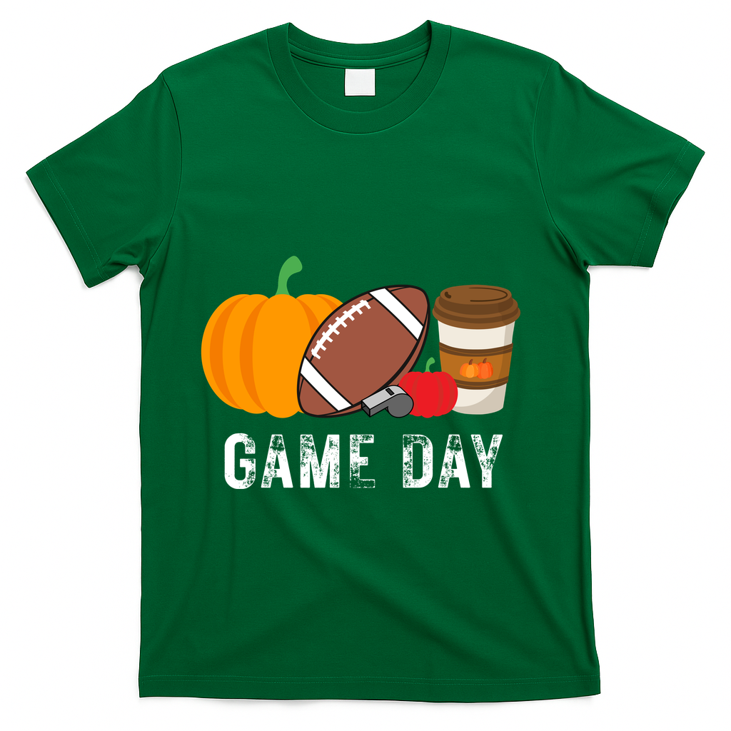 Game Day Football Pumpkin Fall T-Shirt - Green