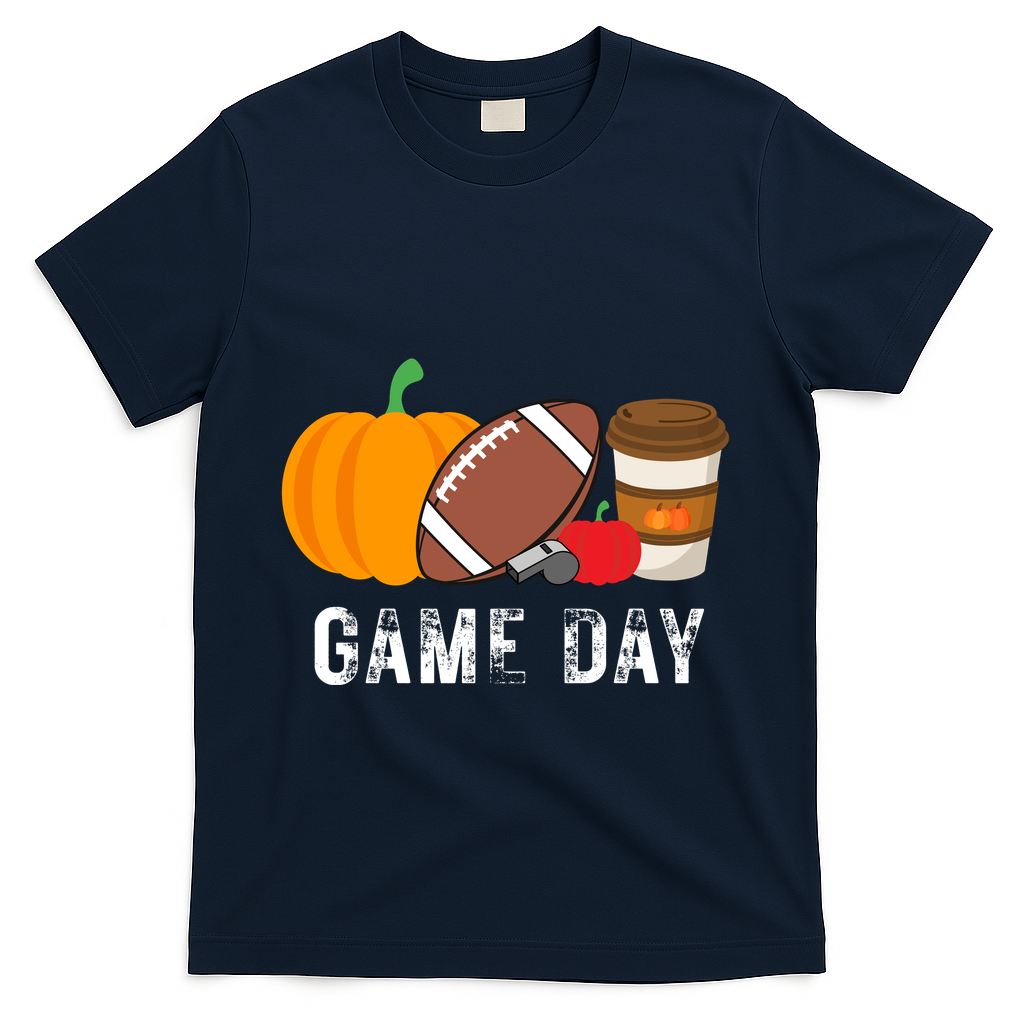 Game Day Football Pumpkin Fall T-Shirt - Navy