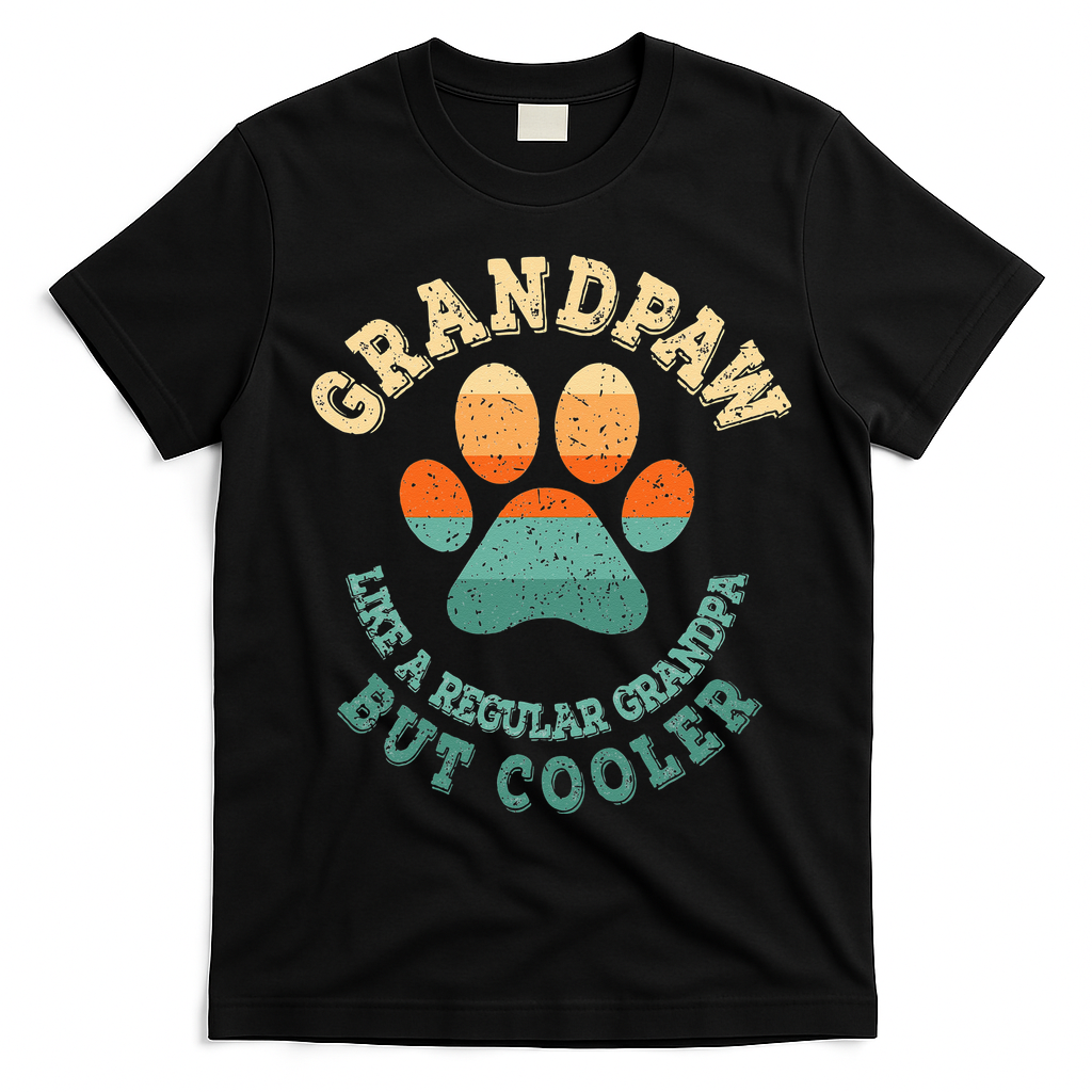 Grandpaw Dog Grandpa Grand Paw Retro Vintage Funny T-Shirt - Black