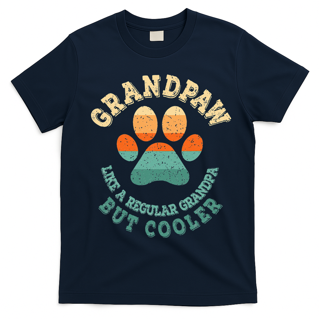 Grandpaw Dog Grandpa Grand Paw Retro Vintage Funny T-Shirt - Navy Blue