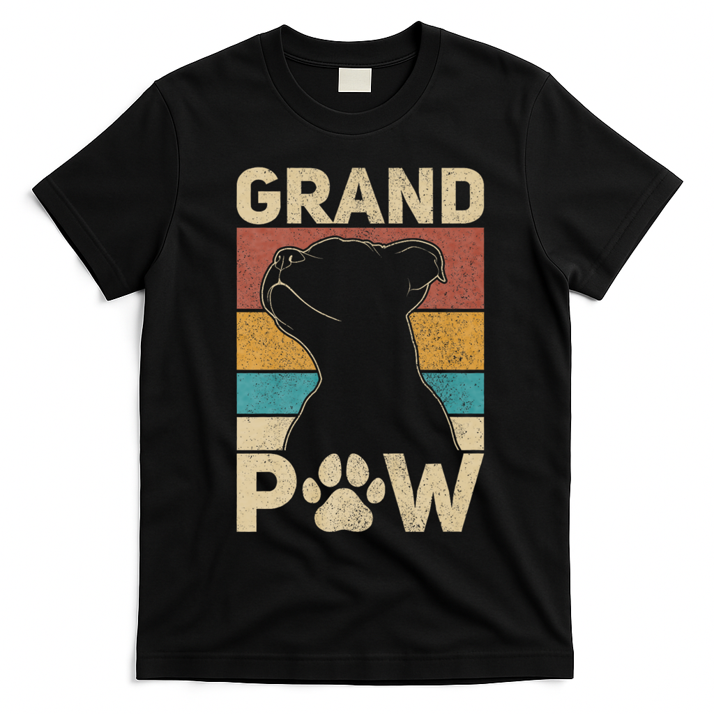 Grandpaw Dog Grandpa Funny Dog Lover Grandfather Pitbull T-Shirt - Black