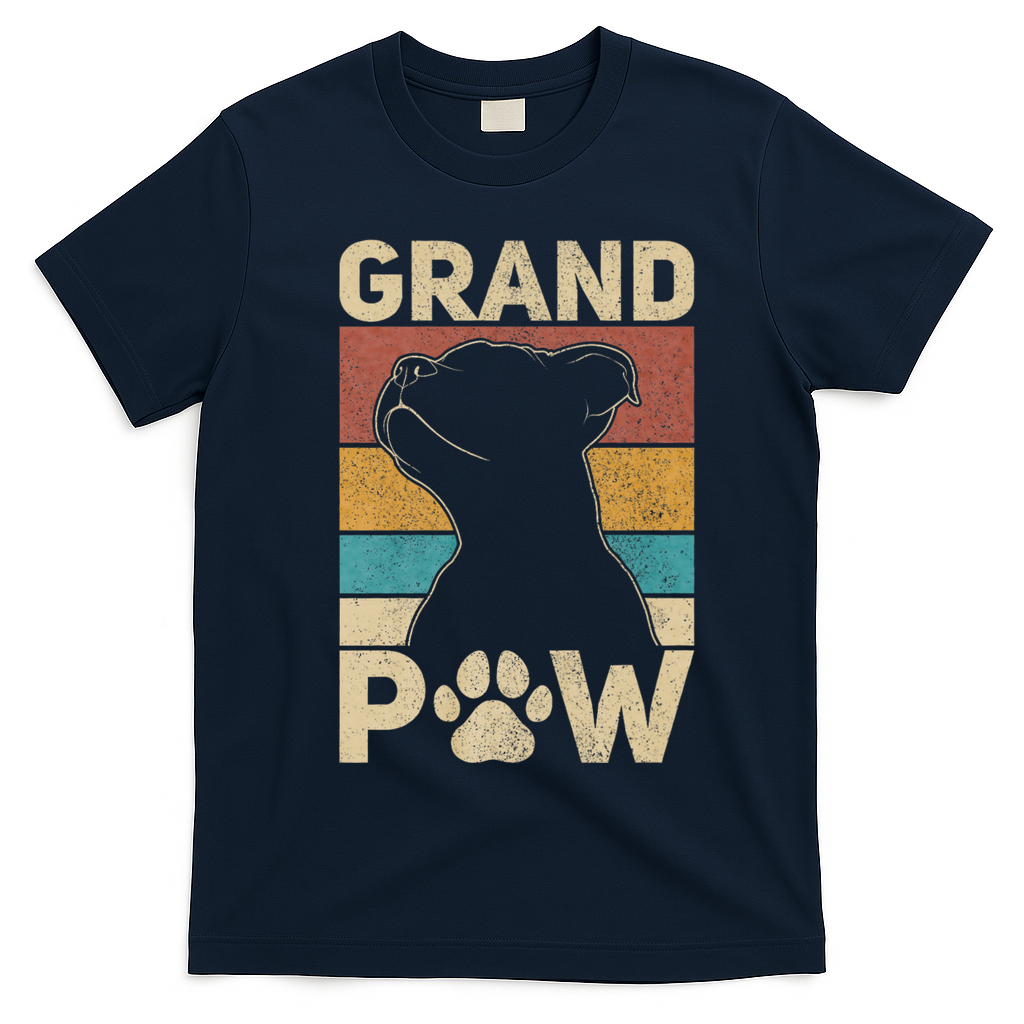 Grandpaw Dog Grandpa Funny Dog Lover Grandfather Pitbull T-Shirt - Navy Blue