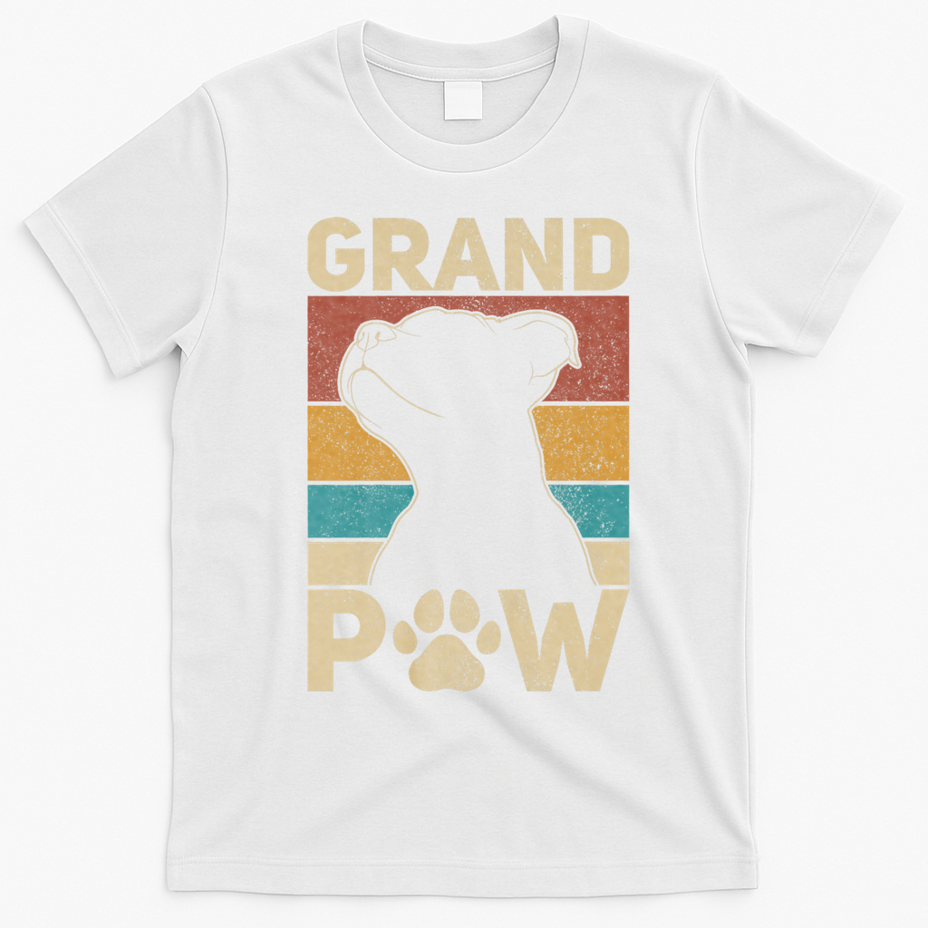 Grandpaw Dog Grandpa Funny Dog Lover Grandfather Pitbull T-Shirt - White