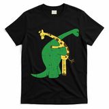 Giraffe Dinosaur Hug Love Dino Animals Safari Halloween Gift T-Shirt - Black