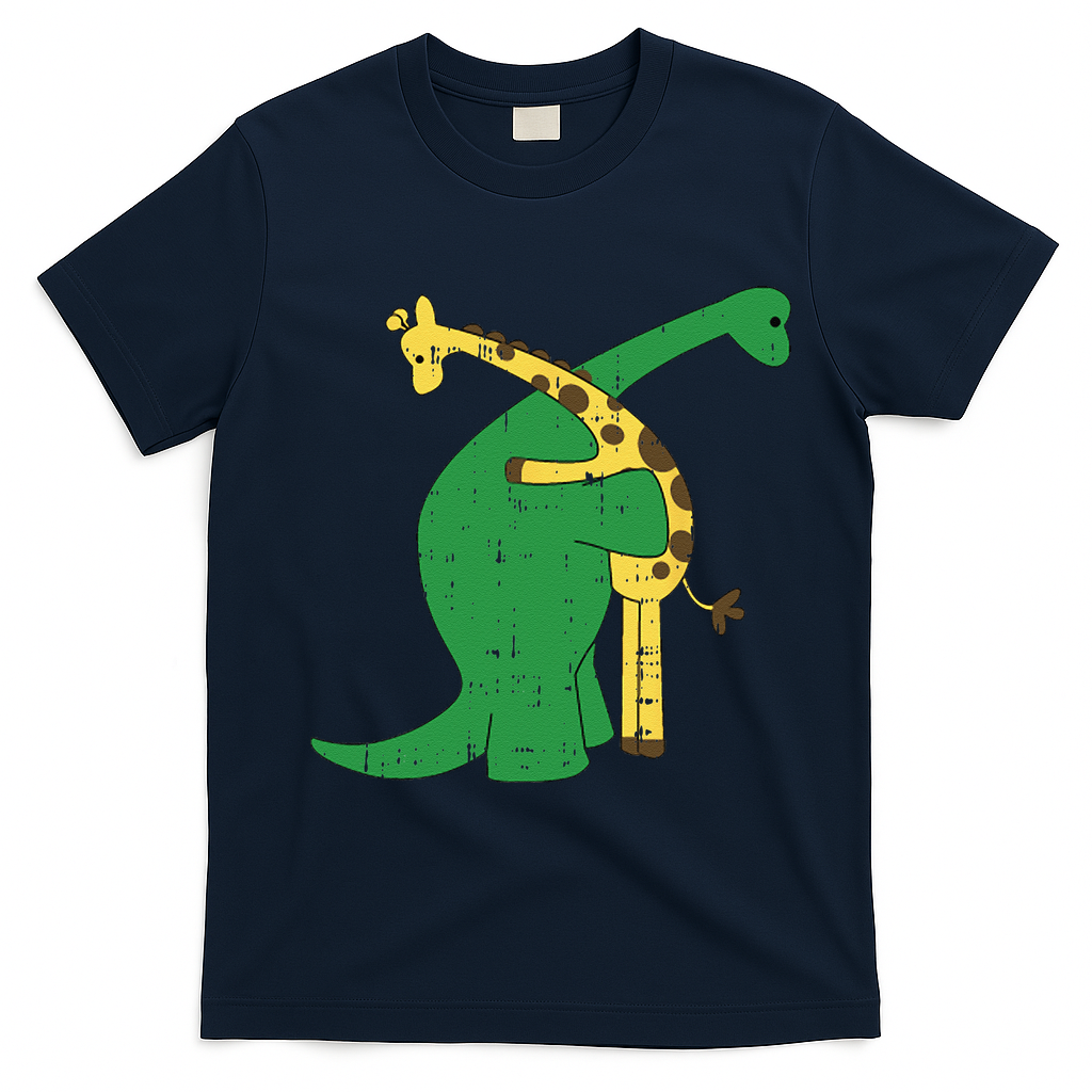 Giraffe Dinosaur Hug Love Dino Animals Safari Halloween Gift T-Shirt - Navy Blue