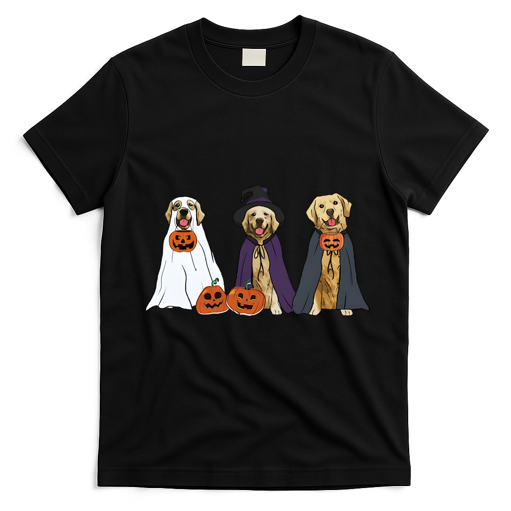 Golden Dog Retriever Ghost Dogs Halloween T-Shirt - Black