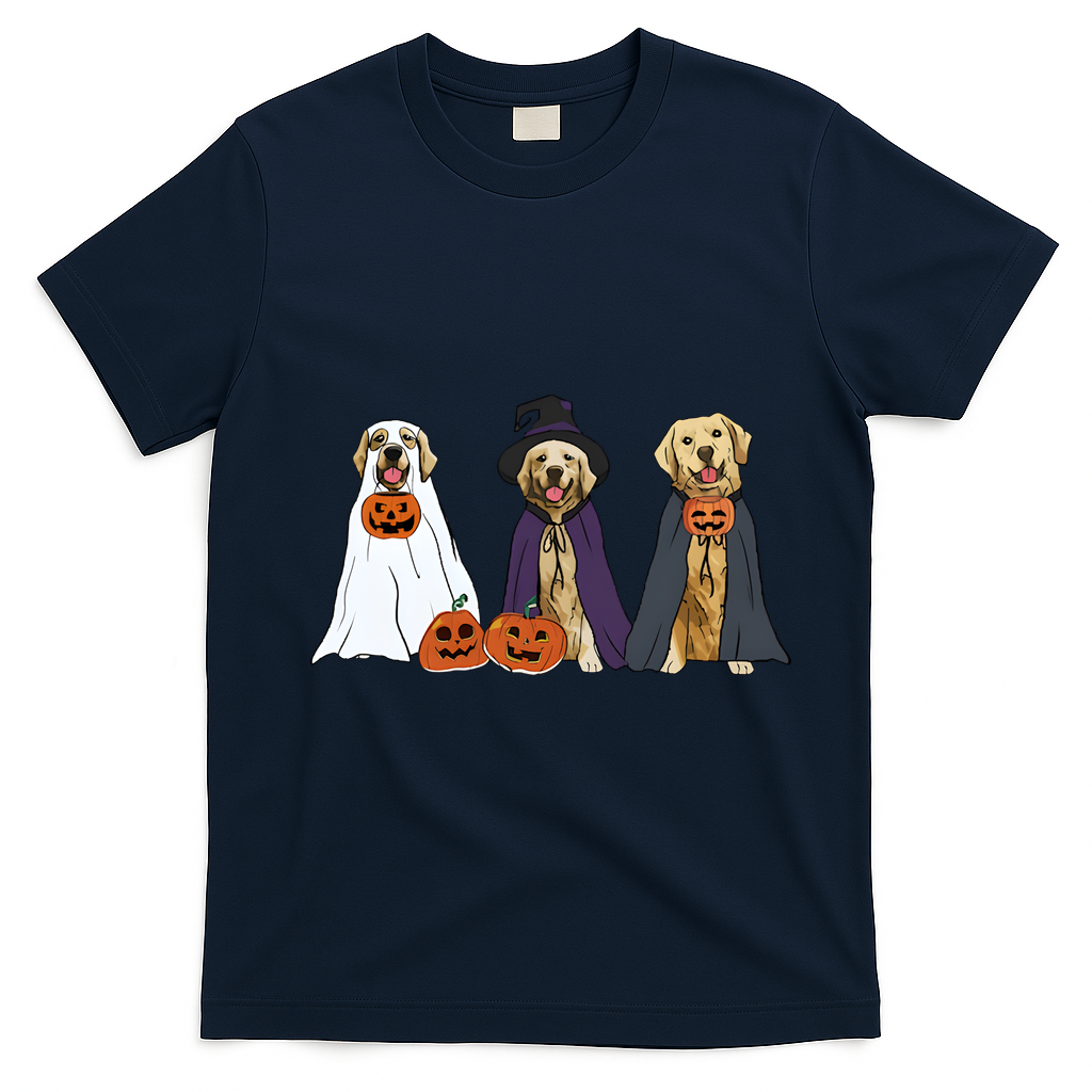 Golden Dog Retriever Ghost Dogs Halloween T-Shirt - Navy Blue