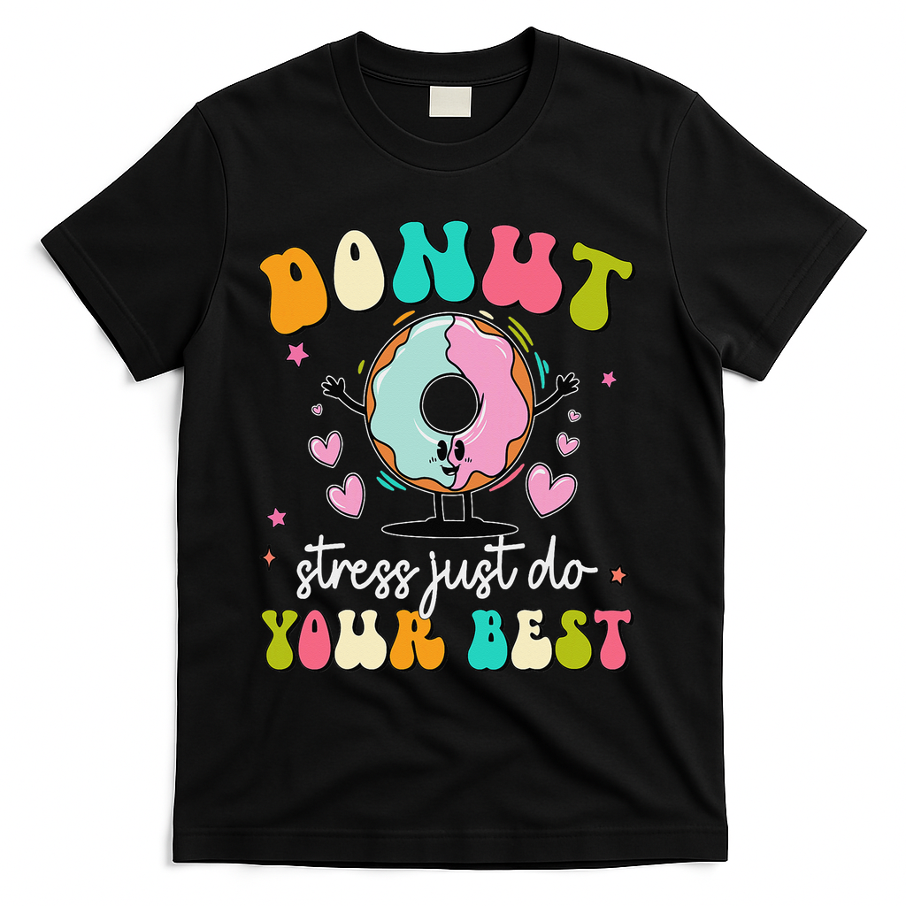 Groovy Donut Stress Do Your Best Teacher Test Day T-Shirt - Black
