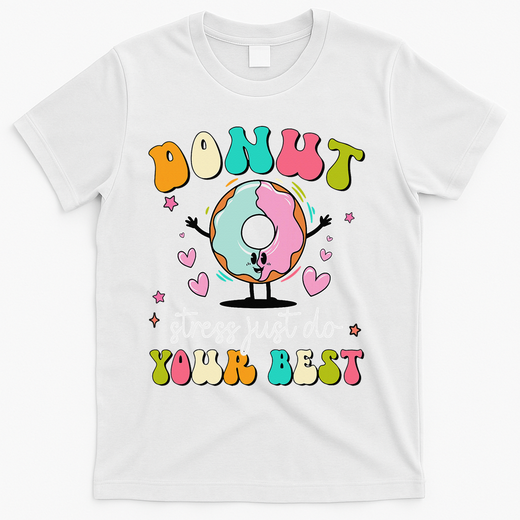 Groovy Donut Stress Do Your Best Teacher Test Day T-Shirt - White
