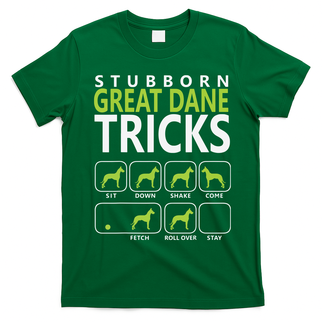 Great Dane Shirts Stubborn Great Dane Tricks Dog T-Shirt - Irish Green