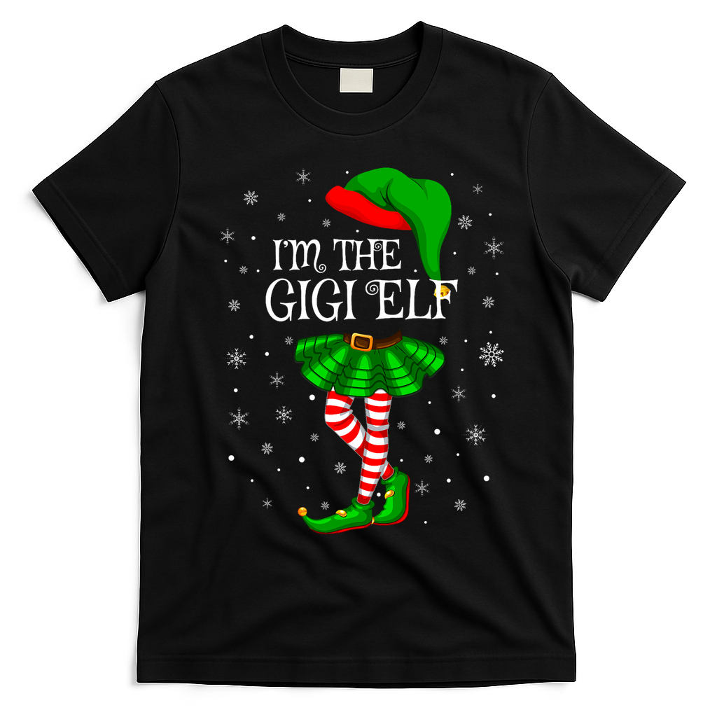 Gigi Elf Christmas Matching Family Elf T-Shirt - Black