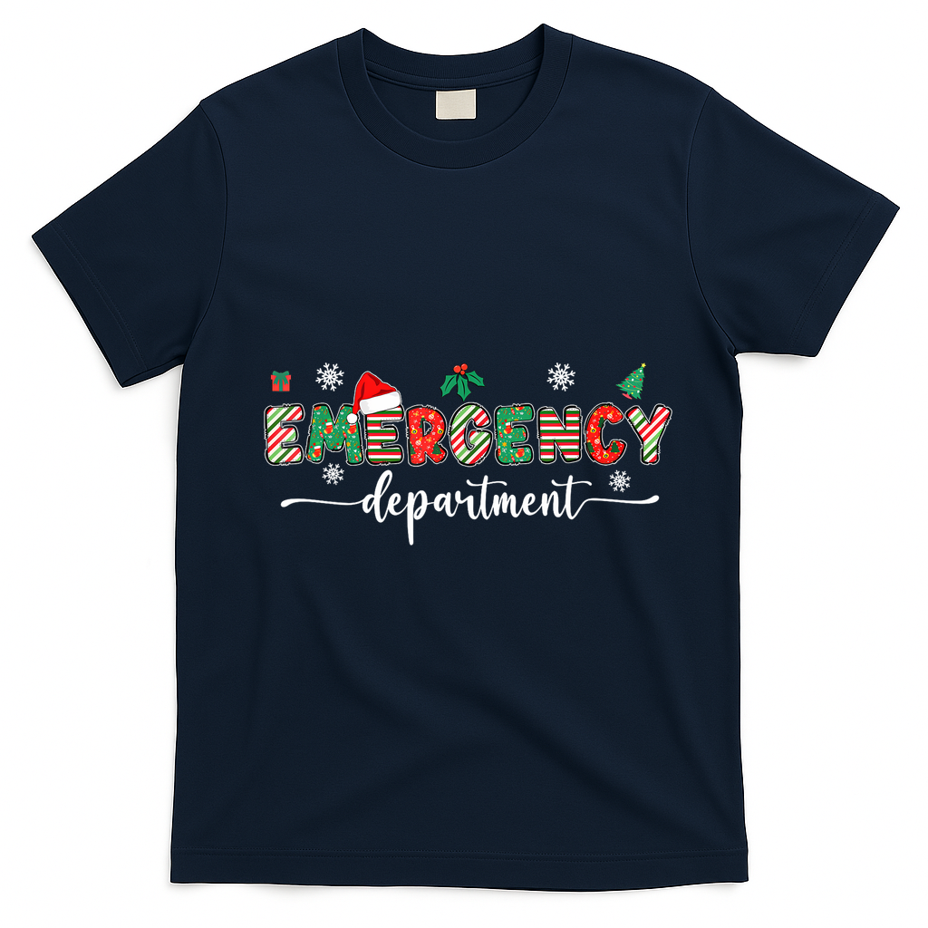 Groovy Emergency Department Christmas Santa Er Crew Nurse T-Shirt - Navy Blue