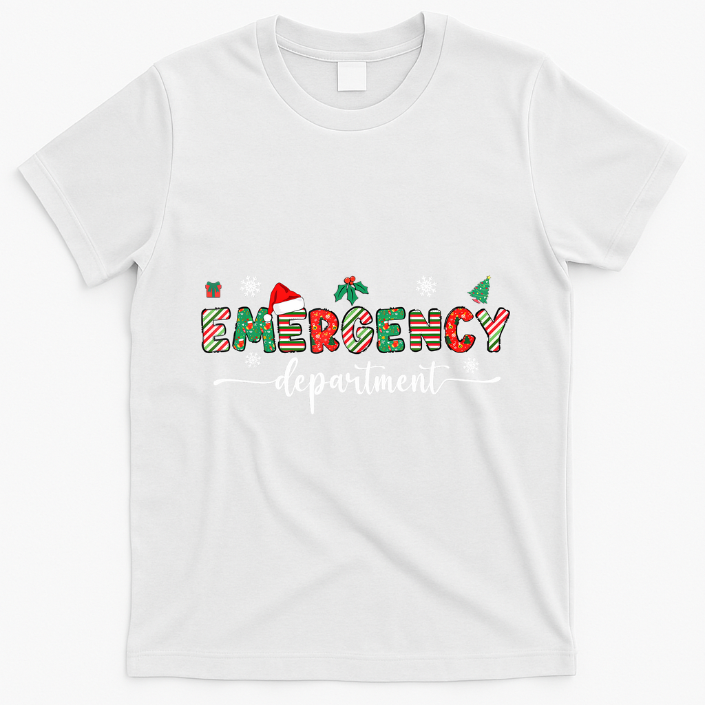 Groovy Emergency Department Christmas Santa Er Crew Nurse T-Shirt - White