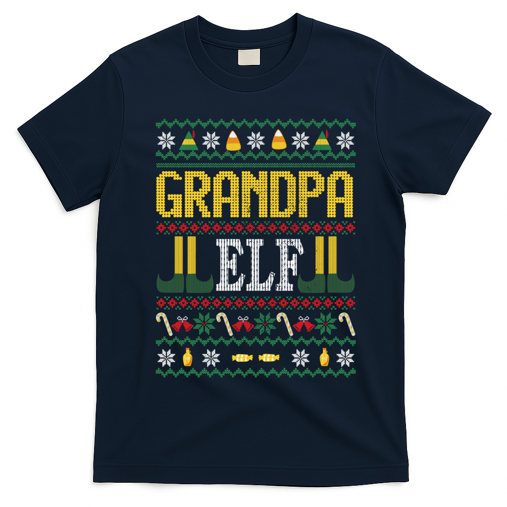 Grandpa Elf Funny Christmas Ugly Xmas Vintage Gift T-Shirt - Navy Blue