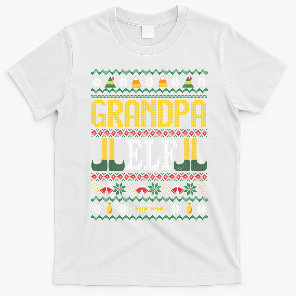 Grandpa Elf Funny Christmas Ugly Xmas Vintage Gift T-Shirt - White