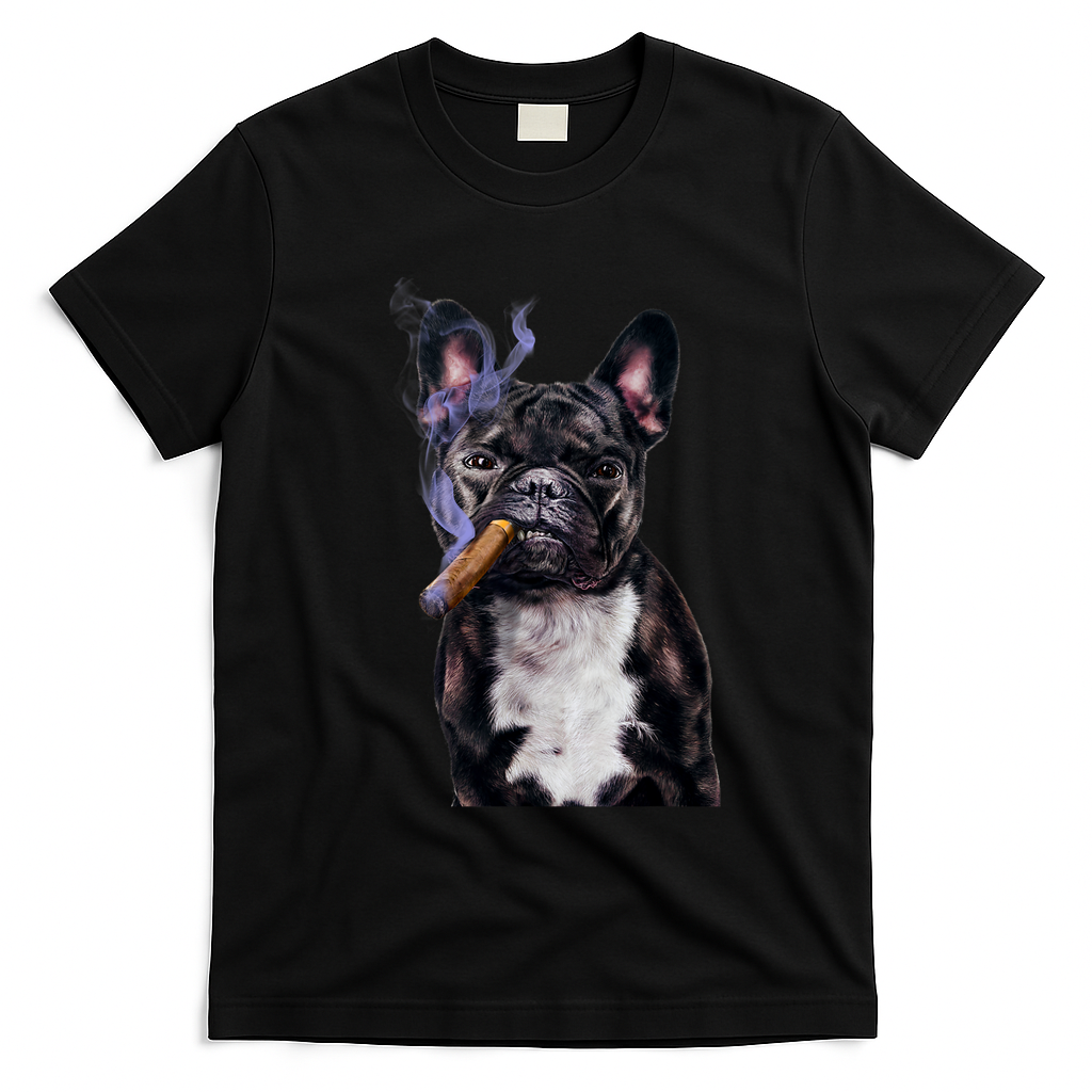 , Gangster French Bull Dog Smoking Cigar, Bad Dog T-Shirt - Black
